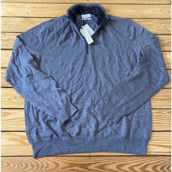 NWT $98 Calvin Klein 1/4 Zip Merino Sweater Size Large Men’s Gray Pullover - Picture 1 of 10